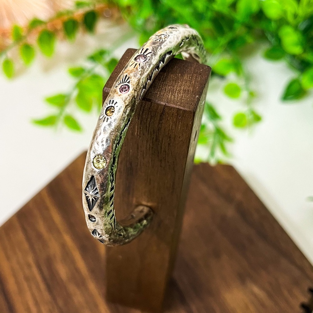 Patricia Locke Rare Solid Silver Cuff Pink Citrine Swarovski Crystal Braclet - Picture 5 of 13